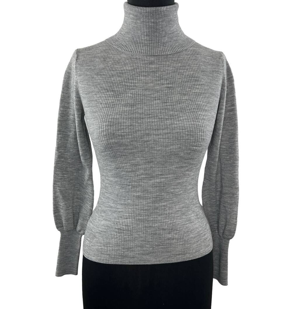ARITZIA WILFRED Gray Wool Blend Balloon Sleeve Turtleneck Sweater Size 2XS